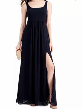 Adrianna Papell Navy Sleeveless Maxi Dress with Chiffon Skirt w/ high slit Sz.4